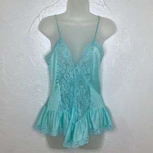 Vintage Glencraft lingerie Nylon Union label Tiffany blue baby doll SZ small EUC
